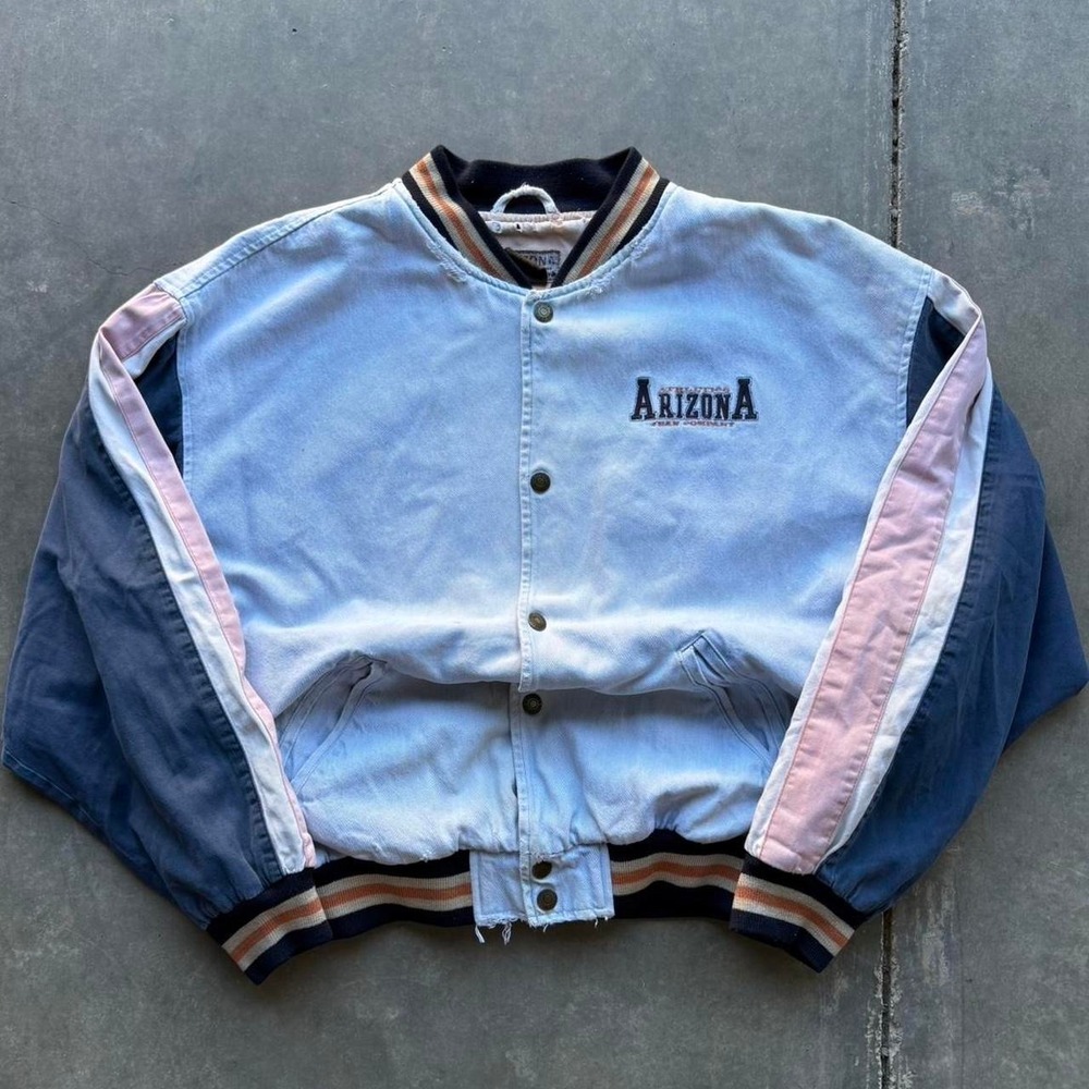 Vintage Faded and Distressed Arizona Jean Striped Bomber Jacket - Picture 3 of 8